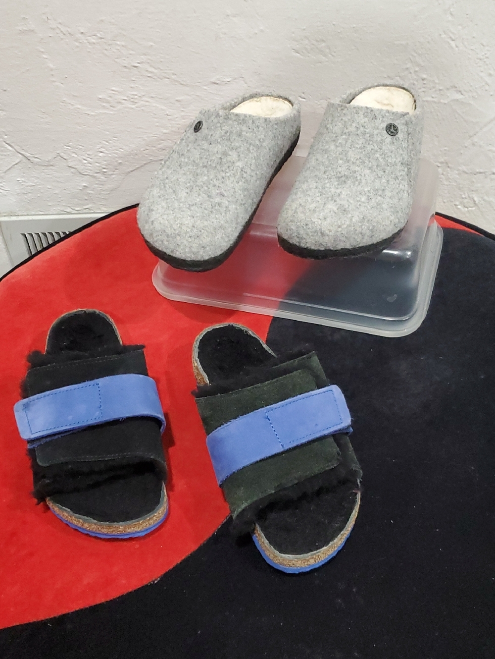 2 Pair Kids Birkenstocks - Grey Zermatt Wool Slip-Ons & Blue Kyoto Sandals